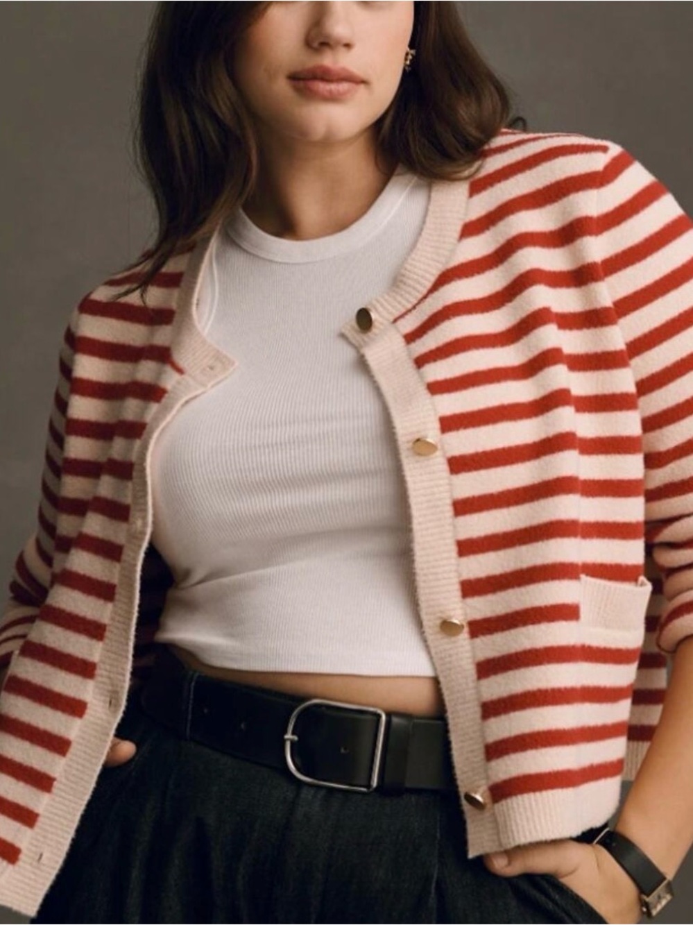 Anthropologie NVLT | Red Cream Striped Lady Jacket Cardigan Sweater ~ Medium - Picture 10 of 10